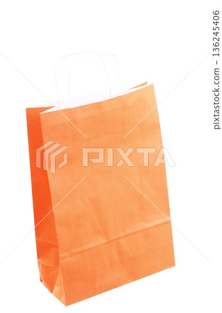Shopping orange gift bags and apple isolated Shopping orange gift bags and apple isolated 136245406
