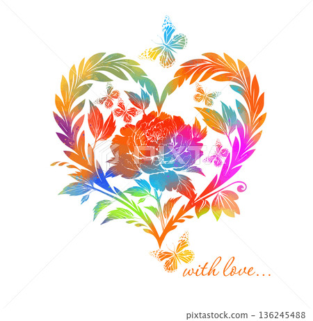 colored valentines day card with hearts, vector illustration, perfect for your holiday background, textile, greeting card, wrapping . Hand drawn. Not AI, vector illustration. 136245488