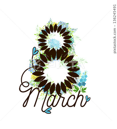 March 8. Women's Day Postcard. Vector illustration March 8. Women's Day Postcard. Vector illustration 136245491