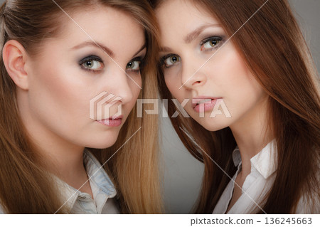 Two beautiful photomodels portrait. Two beautiful photomodels portrait. 136245663