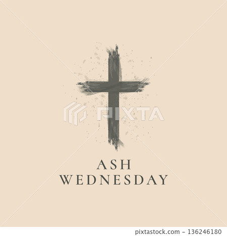 Ash Wednesday greeting card with charcoal cross and brush stroke vector illustration. Ash Wednesday greeting card with charcoal cross and brush stroke vector illustration. 136246180
