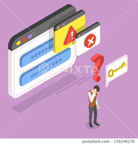3D Isometric Flat Vector Illustration of Lost Password, Keeping Your Account Safe And Secure 136246276