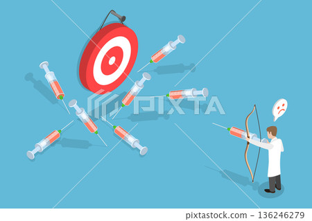 3D Isometric Flat Vector Illustration of Vaccine Efficacy, Doctor Misses Target While Administering Virus Vaccine 136246279
