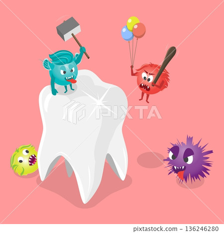 3D Isometric Flat Vector Illustration of Poor Oral Hygiene, Dental Diseases 136246280