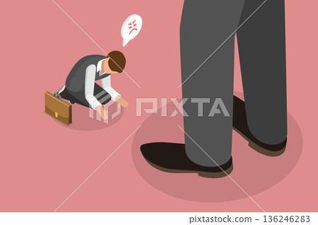 3D Isometric Flat Vector Illustration of Wage Slavery, Businessman Under Giant Feet 136246283
