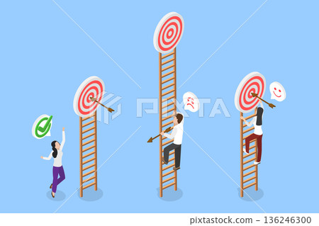 3D Isometric Flat Vector Illustration of Hit Objectives, Business Competition, A Chance For Success, And Innovative Solutions 136246300