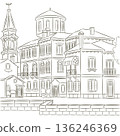 Black and White Vector Illustration of Burano Island Architecture in Italy 136246369