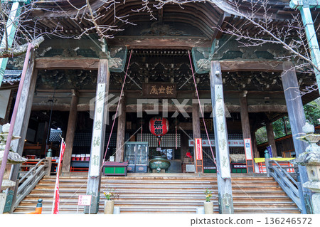 The main hall of Kimiidera Temple in Wakayama during the harsh winter with few visitors The main hall of Kimiidera Temple in Wakayama during the harsh winter with few visitors 136246572