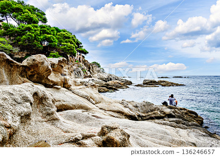 Beautiful seascape of the Cami de Ronda coastal path on the Costa Brava, from Platja d'Aro to Sant Antoni de Calonge. Cala del Pi Beautiful seascape of the Cami de Ronda coastal path on the Costa Brava, from Platja d'Aro to Sant Antoni de Calonge. Cala del Pi 136246657