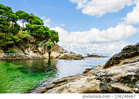 Beautiful seascape of the Cami de Ronda coastal path on the Costa Brava, from Platja d'Aro to Sant Antoni de Calonge. Cala del Pi 136246667