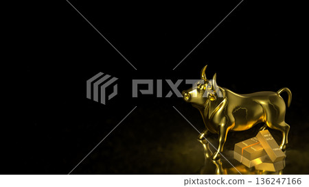 Golden Bull Market Symbol With Gold Bars On Black Background 3d render. Golden Bull Market Symbol With Gold Bars On Black Background 3d render. 136247166