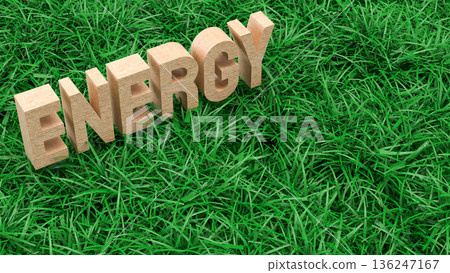 Natural Green Energy Concept With Eco Friendly Wooden Text 3d render. Natural Green Energy Concept With Eco Friendly Wooden Text 3d render. 136247167