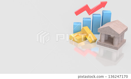Gold Investment Growth Concept With Bank Building And Rising Chart 3d render. 136247170