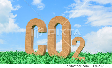 Carbon Dioxide CO2 Emissions Concept in Green Grass Field 3d render. 136247186