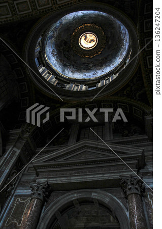 Stained glass inside the cupola of Peter's Basilica 136247204