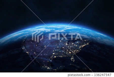 Nightly Earth planet. North America. 136247347
