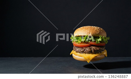 Floating Gourmet Burger with Copy Space 136248887