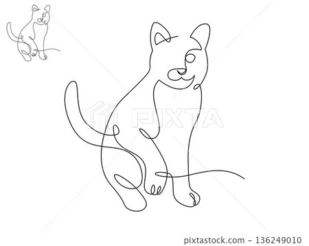 Continuous line drawing cat sitting. Front view single linear decorative design concept. Editable stroke vector illustration, Cat in one line for logo, Advertising. 136249010