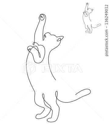 Continuous line drawing cat standing with front legs raised. Front view single linear decorative design concept. Editable stroke vector illustration, Cat in one line for logo, Advertising. 136249012