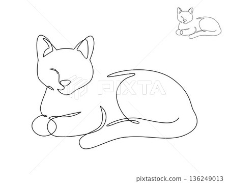 Continuous line drawing cat sit bread loaf position. Front view single linear decorative design concept. Editable stroke vector illustration, Cat in one line for logo, Advertising. 136249013