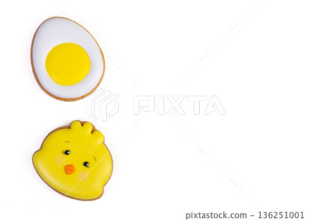 Gingerbread Easter cookies with colorful icing in different shapes Gingerbread Easter cookies with colorful icing in different shapes 136251001