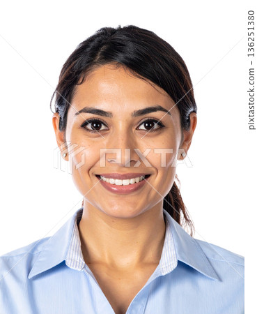 European woman, alone, office worker, portrait, white background, face focus, clear 136251380