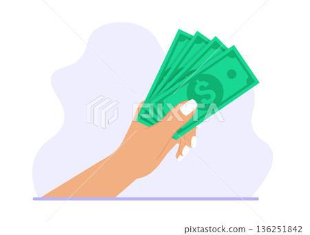 Hand Holding Cash Money Concept on White Background stock illustration. 136251842