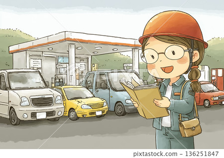 Female staff checking delivery status at a gas station | Image of fuel management and on-site work 136251847