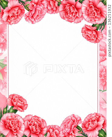 白色背景框內襯以色彩繽紛的水彩康乃馨，表達感激之情。 136251932