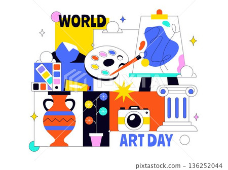 World Art Day Creative Celebration Vector Illustration Featuring Artistic Elements With Modern Flat Cartoon Design Background World Art Day Creative Celebration Vector Illustration Featuring Artistic Elements With Modern Flat Cartoon Design Background 136252044