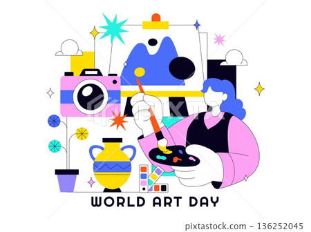 World Art Day Creative Celebration Vector Illustration Featuring Artistic Elements With Modern Flat Cartoon Design Background World Art Day Creative Celebration Vector Illustration Featuring Artistic Elements With Modern Flat Cartoon Design Background 136252045