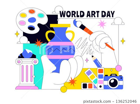 World Art Day Creative Celebration Vector Illustration Featuring Artistic Elements With Modern Flat Cartoon Design Background World Art Day Creative Celebration Vector Illustration Featuring Artistic Elements With Modern Flat Cartoon Design Background 136252046