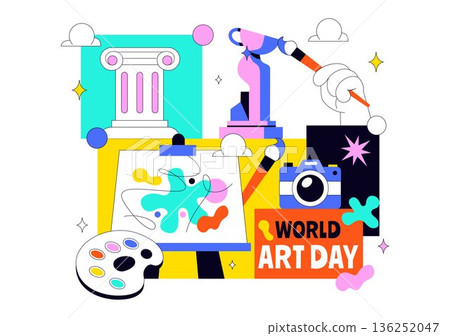 World Art Day Creative Celebration Vector Illustration Featuring Artistic Elements With Modern Flat Cartoon Design Background World Art Day Creative Celebration Vector Illustration Featuring Artistic Elements With Modern Flat Cartoon Design Background 136252047