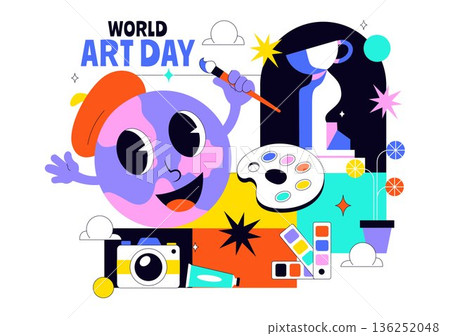 World Art Day Creative Celebration Vector Illustration Featuring Artistic Elements With Modern Flat Cartoon Design Background World Art Day Creative Celebration Vector Illustration Featuring Artistic Elements With Modern Flat Cartoon Design Background 136252048