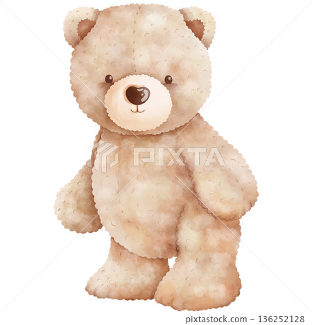 Cute hand-drawn watercolor cartoon bear. 136252128