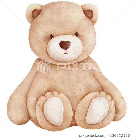 Cute hand-drawn watercolor cartoon bear. Cute hand-drawn watercolor cartoon bear. 136252130
