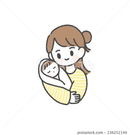 母親抱著嬰兒的插圖 136252149