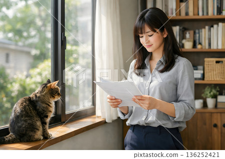 下午站在窗邊閱讀文件 136252421