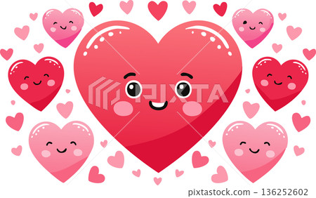 Sweet heart characters with happy faces floating together in a romantic Valentine composition cute playful Sweet heart characters with happy faces floating together in a romantic Valentine composition cute playful 136252602