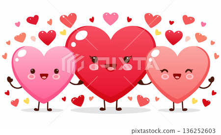 Charming cartoon hearts with joyful expressions and soft gradients expressing love friendship Charming cartoon hearts with joyful expressions and soft gradients expressing love friendship 136252603
