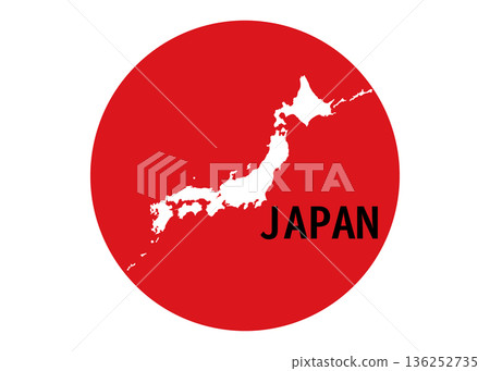 日本地圖：日本國旗上一個紅色圓圈內的日本地圖插圖 136252735