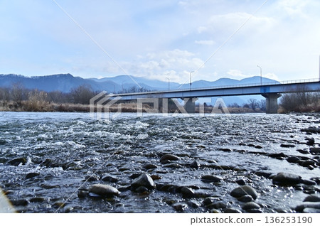 The shallow waters of the Chikuma River downstream of the Heiwa Bridge 136253190