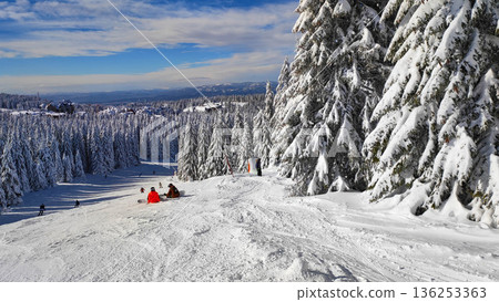 Snowy ski slope in Kopaonik, Serbia Snowy ski slope in Kopaonik, Serbia 136253363