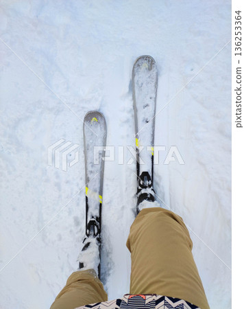 Close-up view of skis Close-up view of skis 136253364