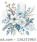 Seasonal Flowers Watercolor White Background 136253965