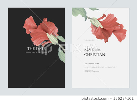 Wedding invitation card template design, abstract red flower 136254101