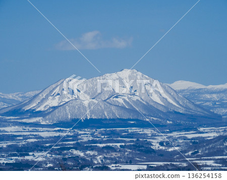 A view of Mt. Shiribetsu against the clear blue sky of early spring A view of Mt. Shiribetsu against the clear blue sky of early spring 136254158