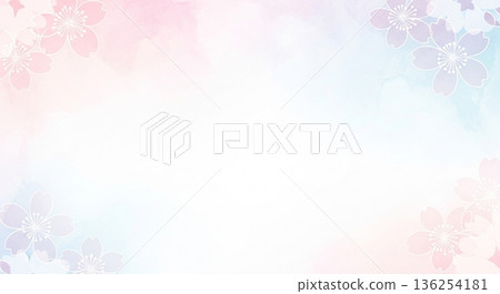 Pale watercolor cherry blossom motif frame background material 136254181