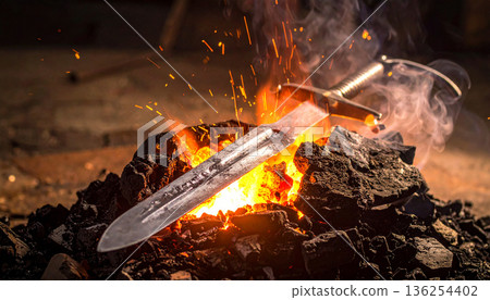 Knife Forging in Fire and Sparks 136254402