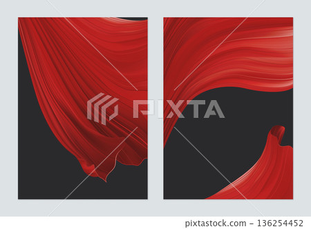 Poster template design, red abstract shapes on black 136254452